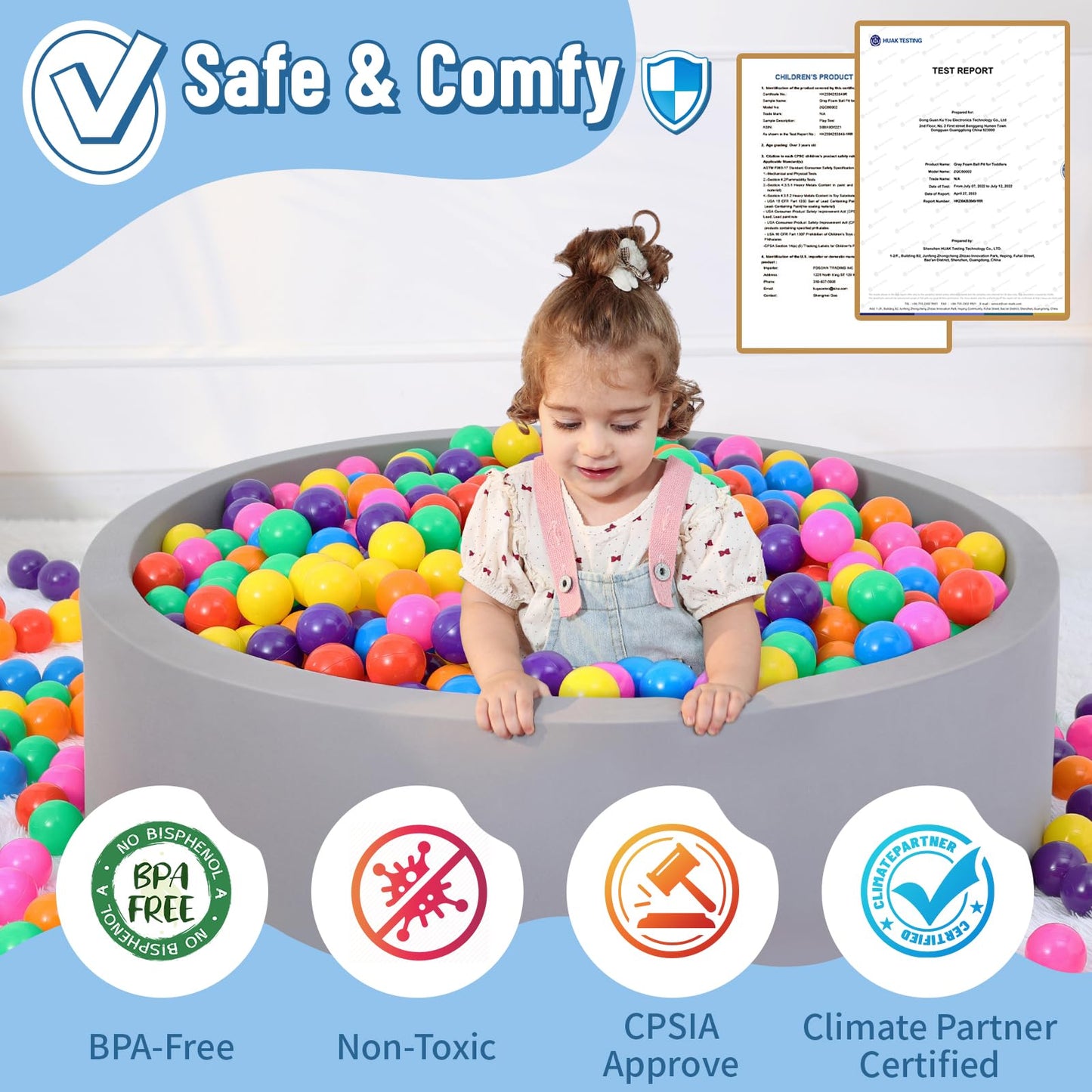 Wilwolfer Foam Ball Pit for Toddlers with 100 Balls, Large Baby Ball Pit for Babies with Soft