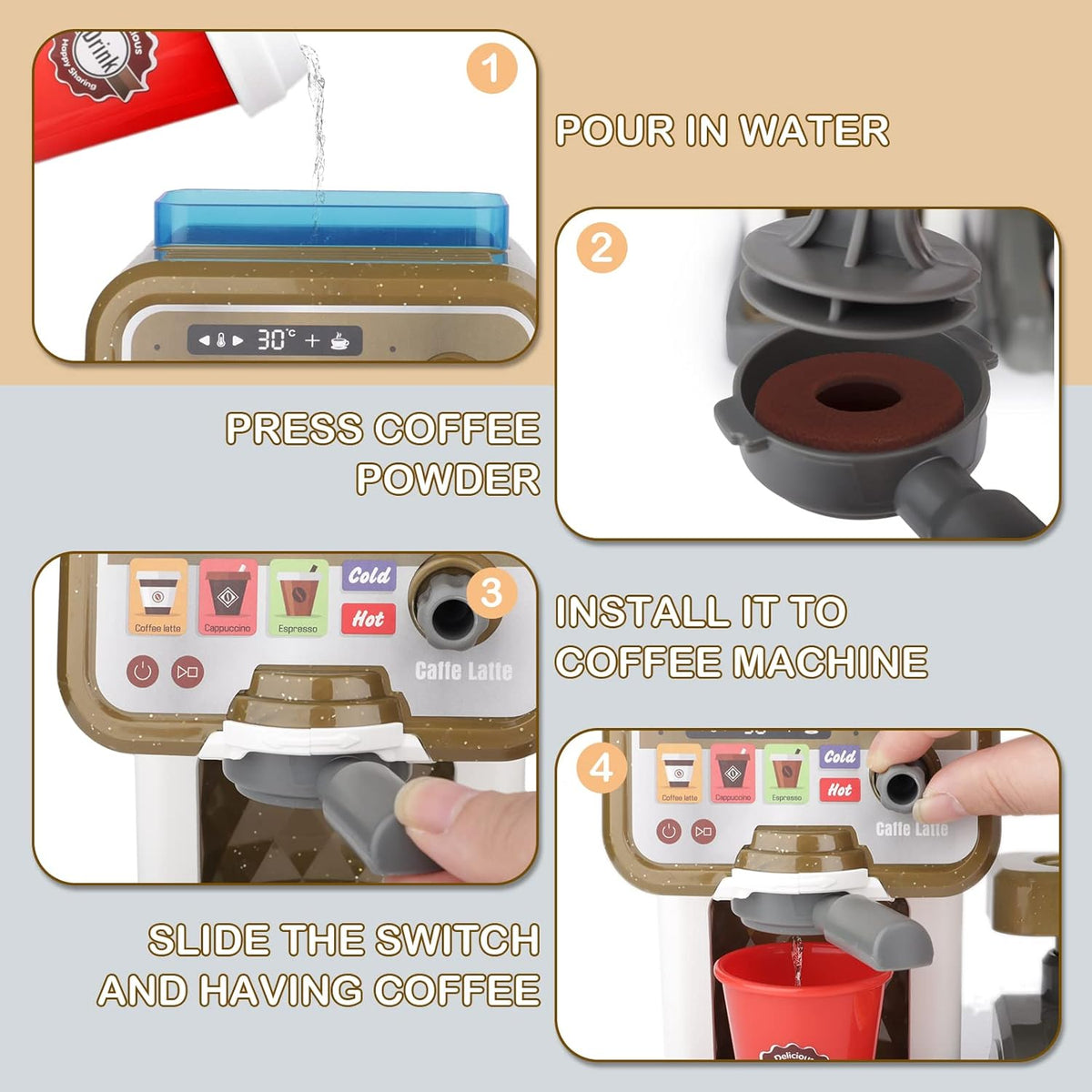 deAO Pretend Play Store Coffee Playset Kids Coffee Maker Play Set Pizzas Shop with Cash Register