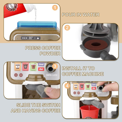 deAO Pretend Play Store Coffee Playset Kids Coffee Maker Play Set Pizzas Shop with Cash Register