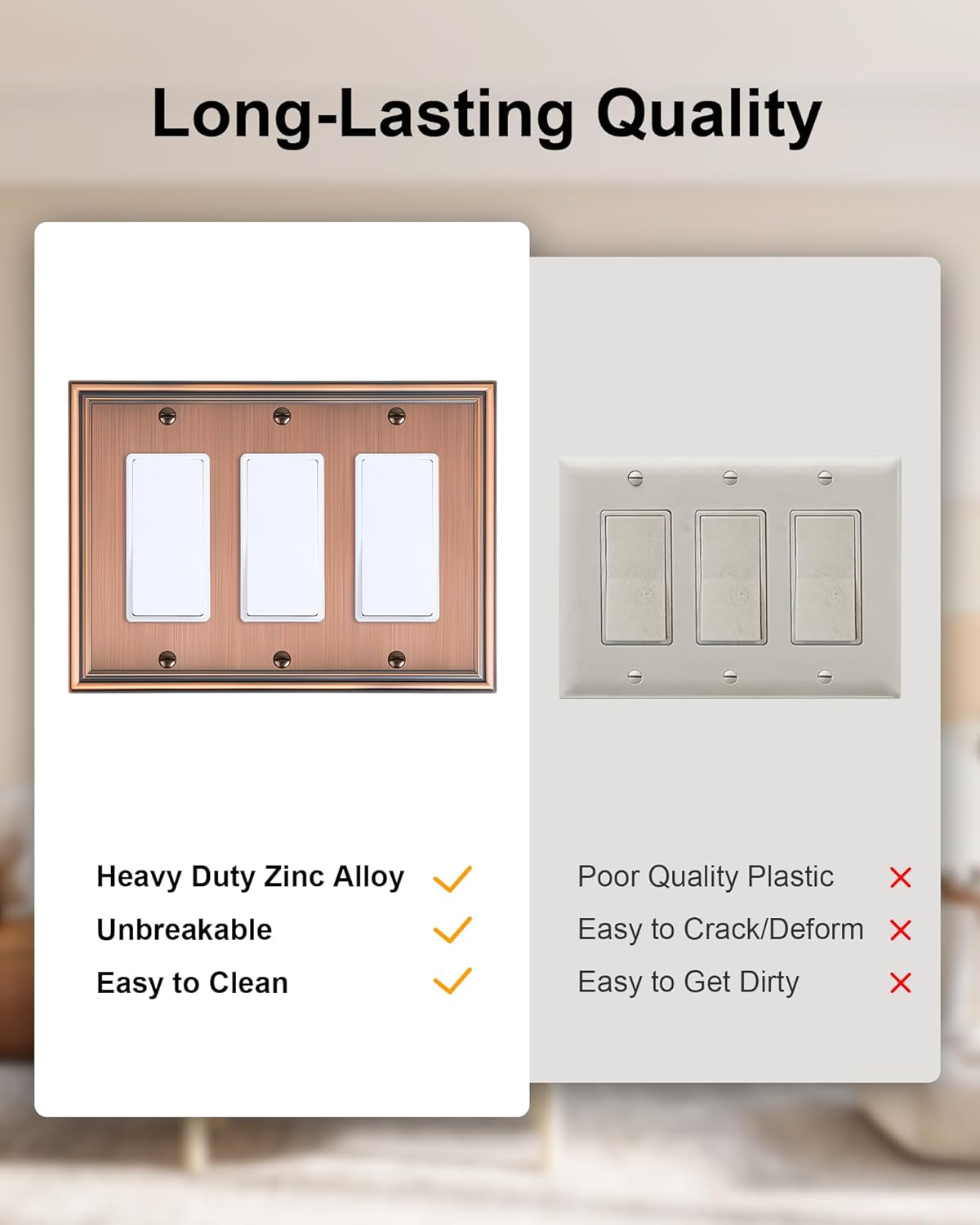 2-Pack Decorative Tripple Decorator Outlet Cover Plate, Durable Zinc Alloy Antique Copper Wall