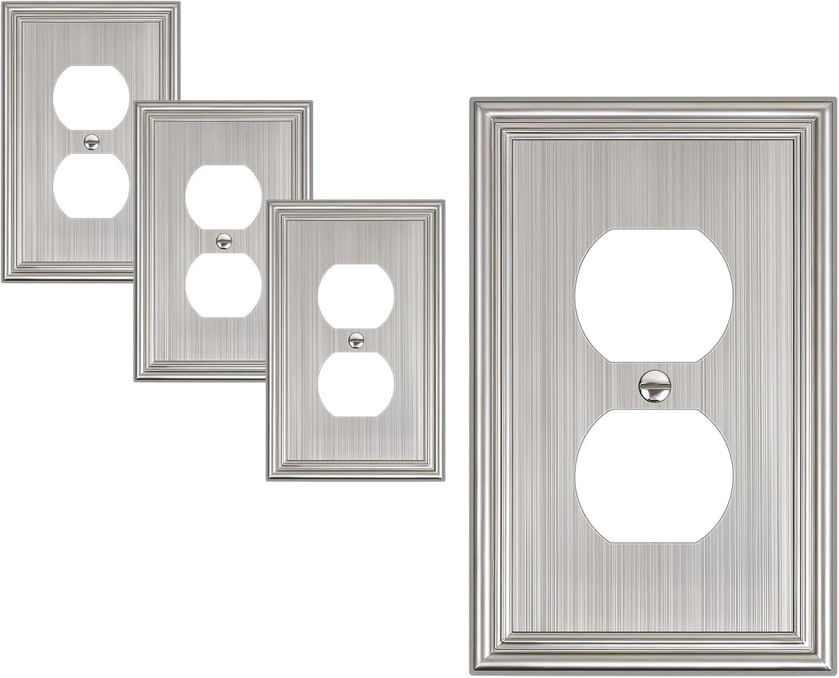 4-Pack Duplex Outlet Cover, Durable Solid Zinc Alloy Decorative Switch Plates and Outlet Covers