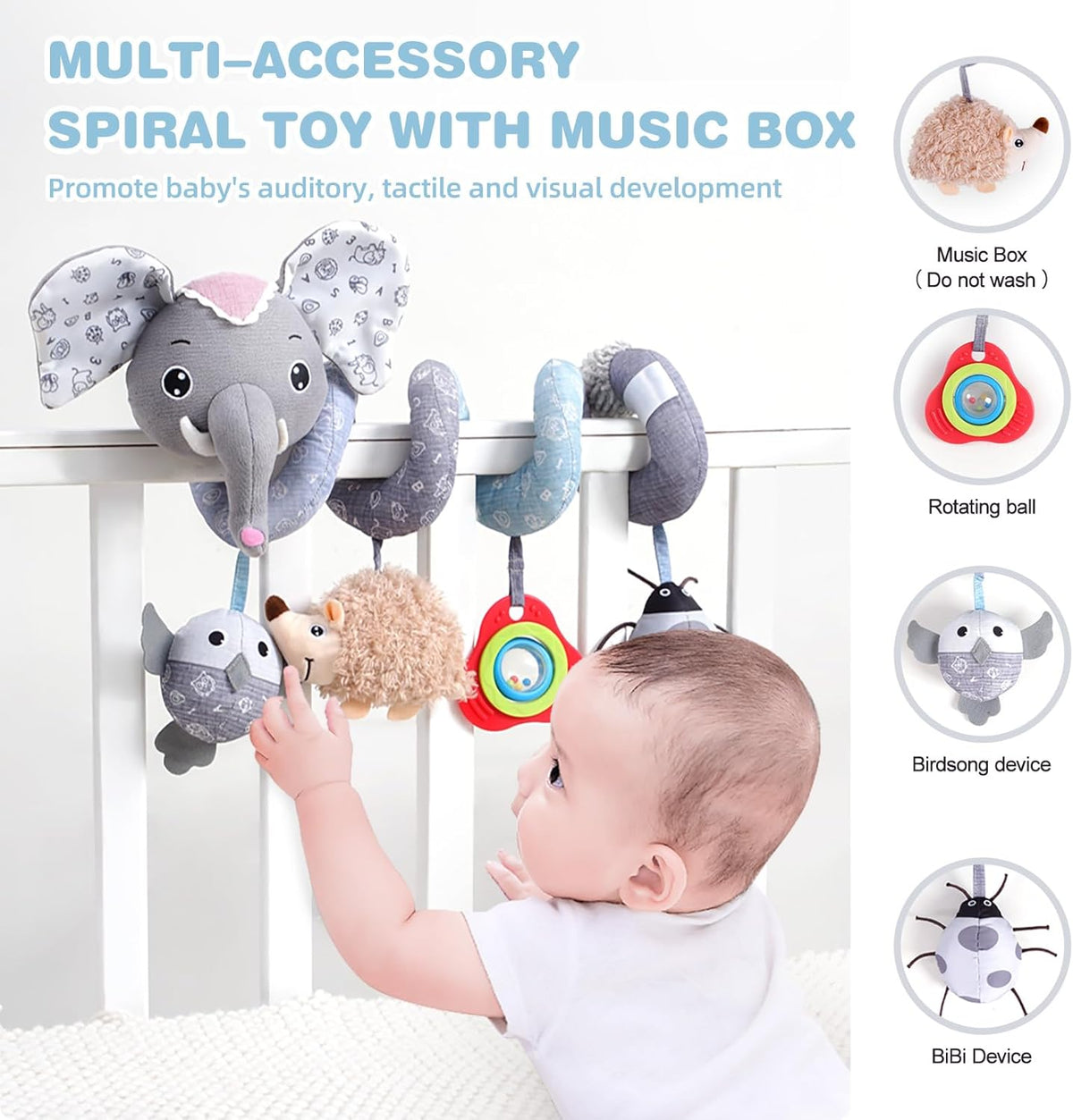 Jollybaby Baby Car Seat Stroller Toys, Plush Activity Hanging Spiral Activity Pram Crib with Music