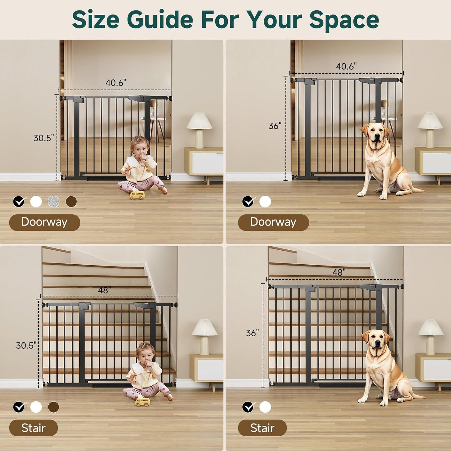 Cumbor 29.7-48" Baby Gate for Stairs, Mom's Choice Awards Winner-Dog Gate for Doorways, Auto Close