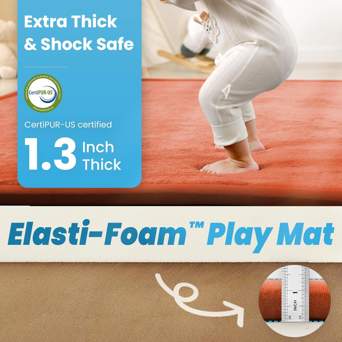 1.3" Thick Baby Play Mat,Ultra Soft Elasti-Foam 50×50 Playpen Mat for Tummy Time,Water-Repellent