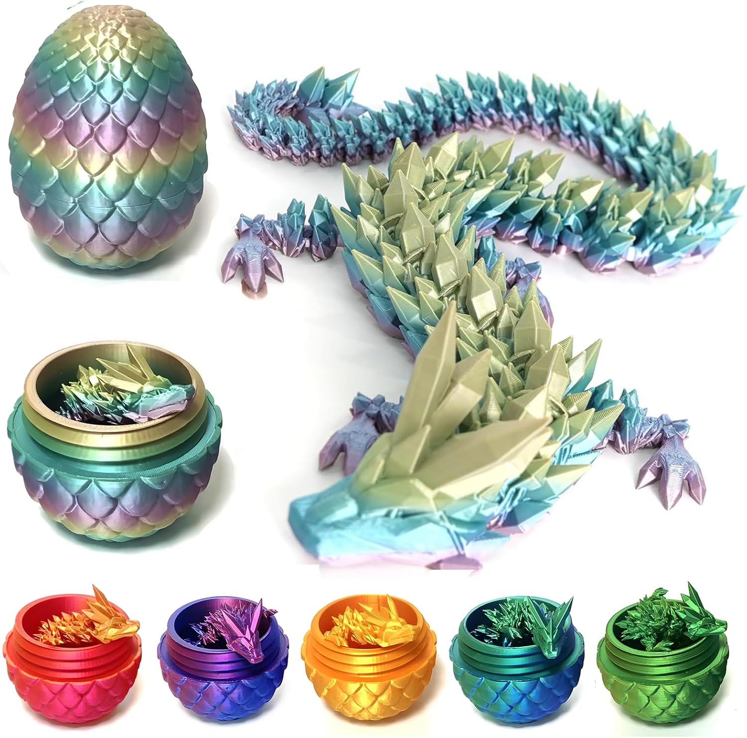 3D Printed Dragon Egg,Mystery Crystal Dragon Fidget Toys,Articulated Dragon,Home Desk Decor Easter