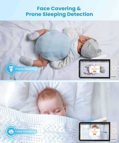 ieGeek 5.5" Baby Monitor,Audio Monitor with 2.5K Ultra HD 2.4G&5Ghz WiFi Camera,Night Light,Face