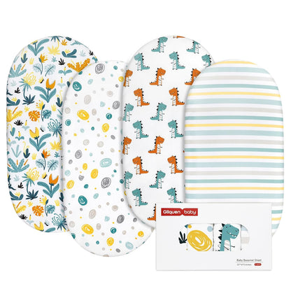 Gllquen Baby Bassinet Sheets 4 Pack, Breathable Cozy Fitted Mattress Sheet, Elastic Travel Crib