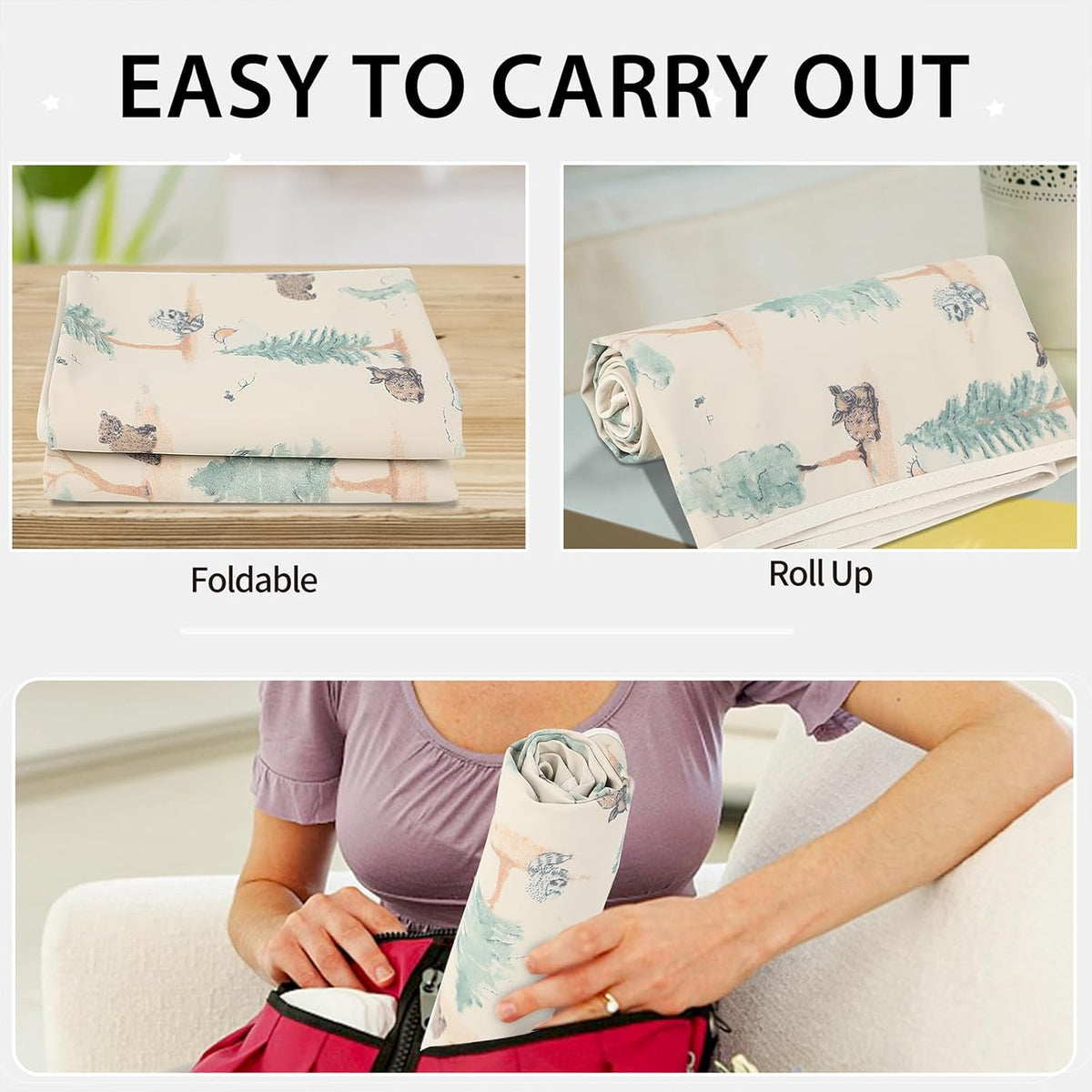 Vegan Leather Baby Changing Mat - Wipeable Portable Changing Pad, Foldable Travel Changing Mat for
