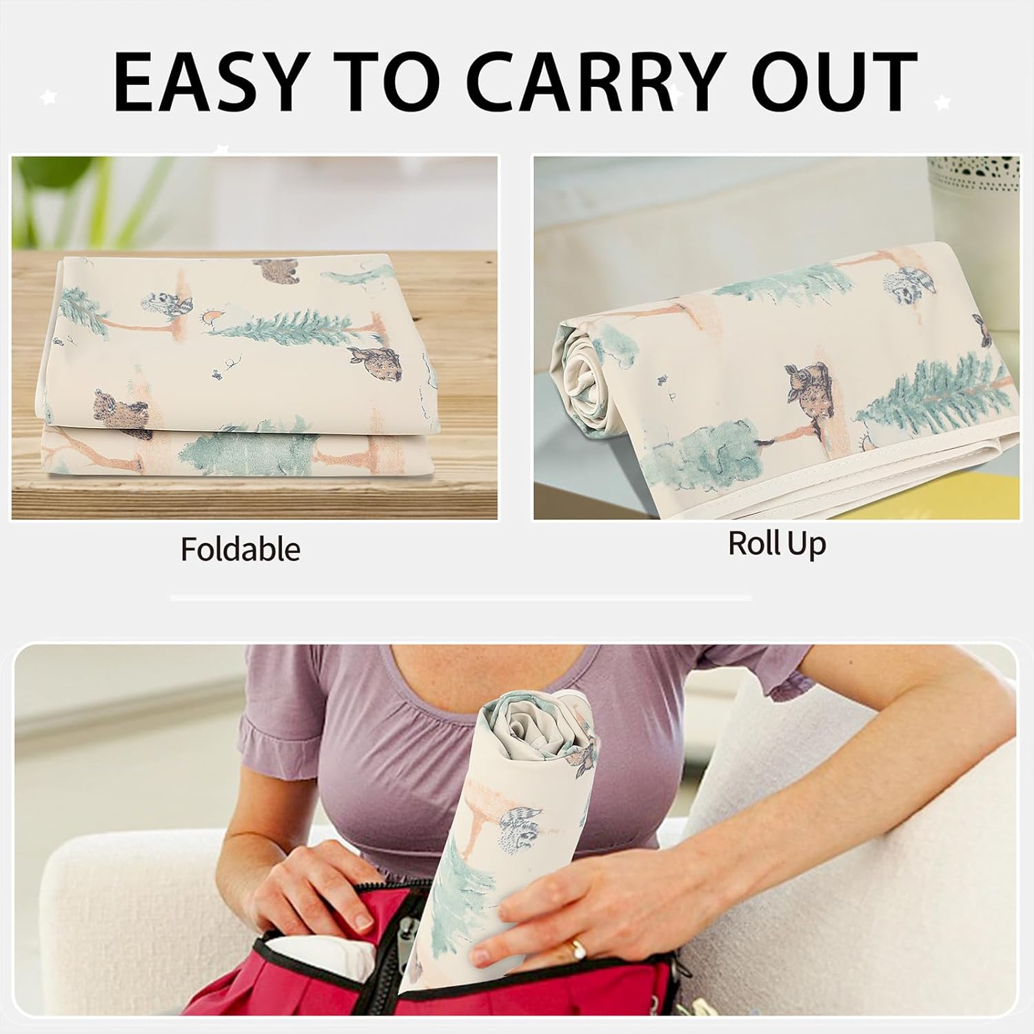 Vegan Leather Baby Changing Mat - Wipeable Portable Changing Pad, Foldable Travel Changing Mat for