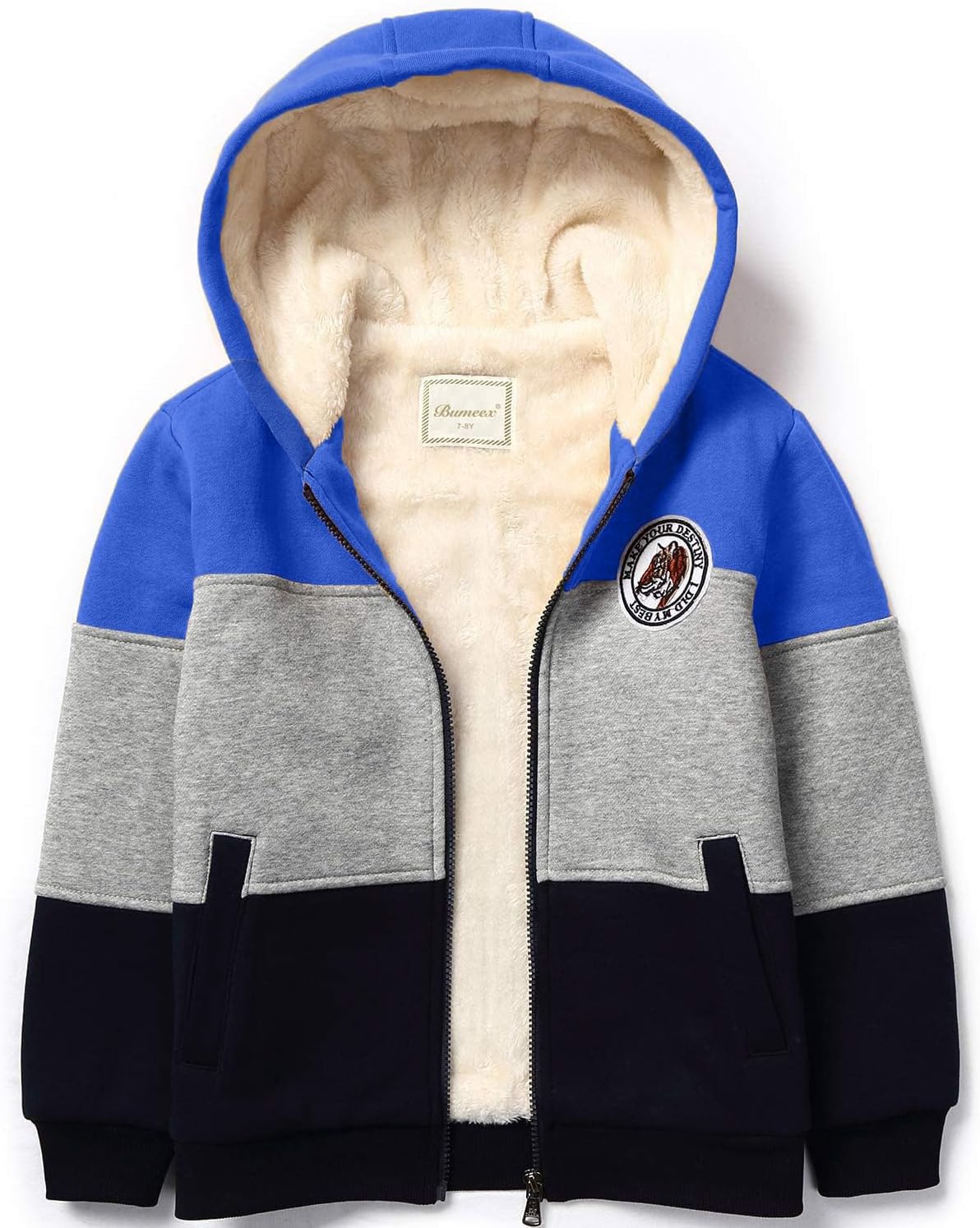 Bumeex Kids Boy's Girl's Sherpa Fleece Lined Jacket Spring Fall Winter Zip up Sweatshirt Hoodie