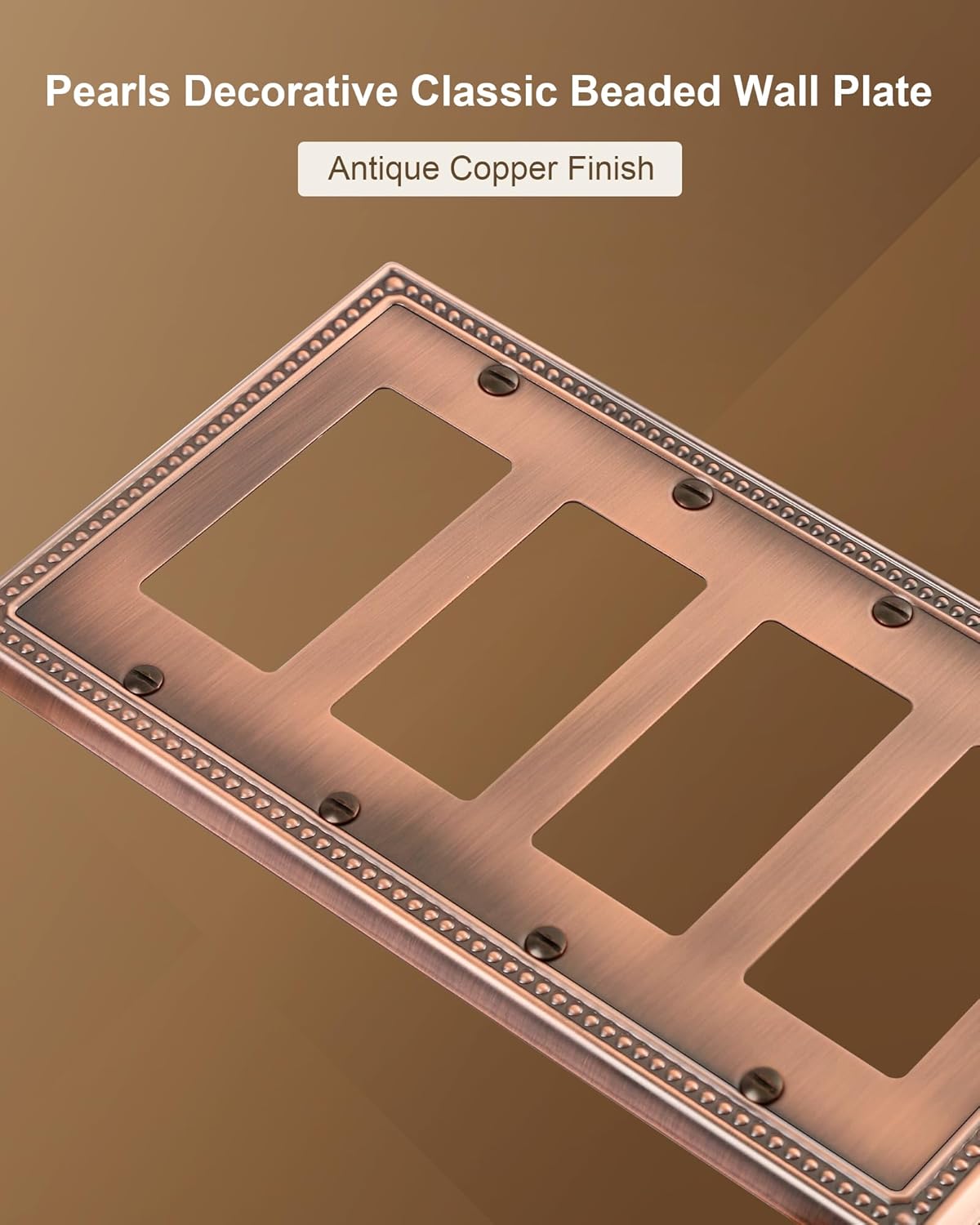 2-Pack Quad Decorator Outlet Cover Plate, Antique Copper Pearls Decorative Switch Plates and Outlet