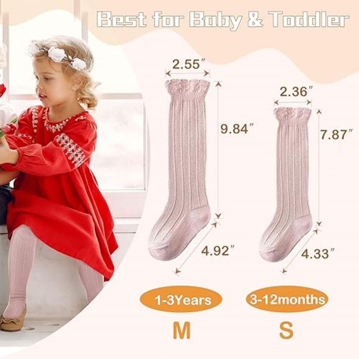 Zando Baby Knee High Socks - Infant to Toddler, Cotton Ruffle Socks, Warm Girls & Boys Long