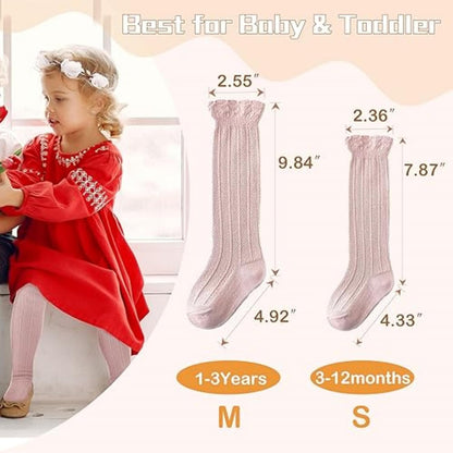 Zando Baby Knee High Socks - Infant to Toddler, Cotton Ruffle Socks, Warm Girls & Boys Long