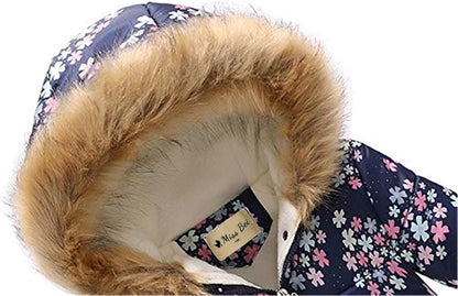 Miss Bei Girl's Winter Coat Jacket Hooded Kids Toddler Flower Print Parka Outwear Warm Cotton