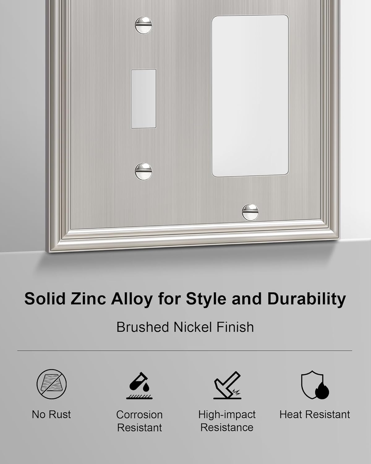 2-Pack Combo Toggle/Decorator Light Switch Cover Plate, Brushed Nickel Decorative Electrical Outlet
