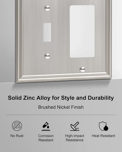 2-Pack Combo Toggle/Decorator Light Switch Cover Plate, Brushed Nickel Decorative Electrical Outlet
