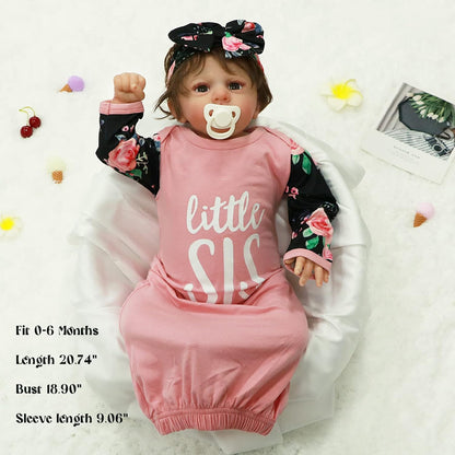AMAWMW Newborn Baby Girl Little Sister Sleeper Gown Stripe Long Sleeve Nightgown Pajamas Gifts