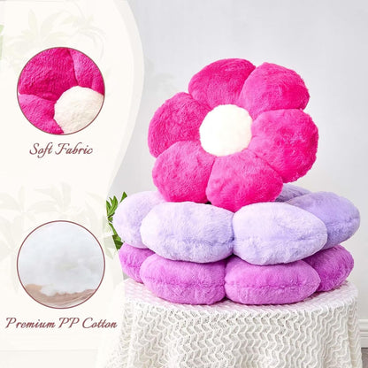 Hot Pink Flower Pillow, 17.7" Flower Shaped Plush Decorative Throw Pillow for Bed