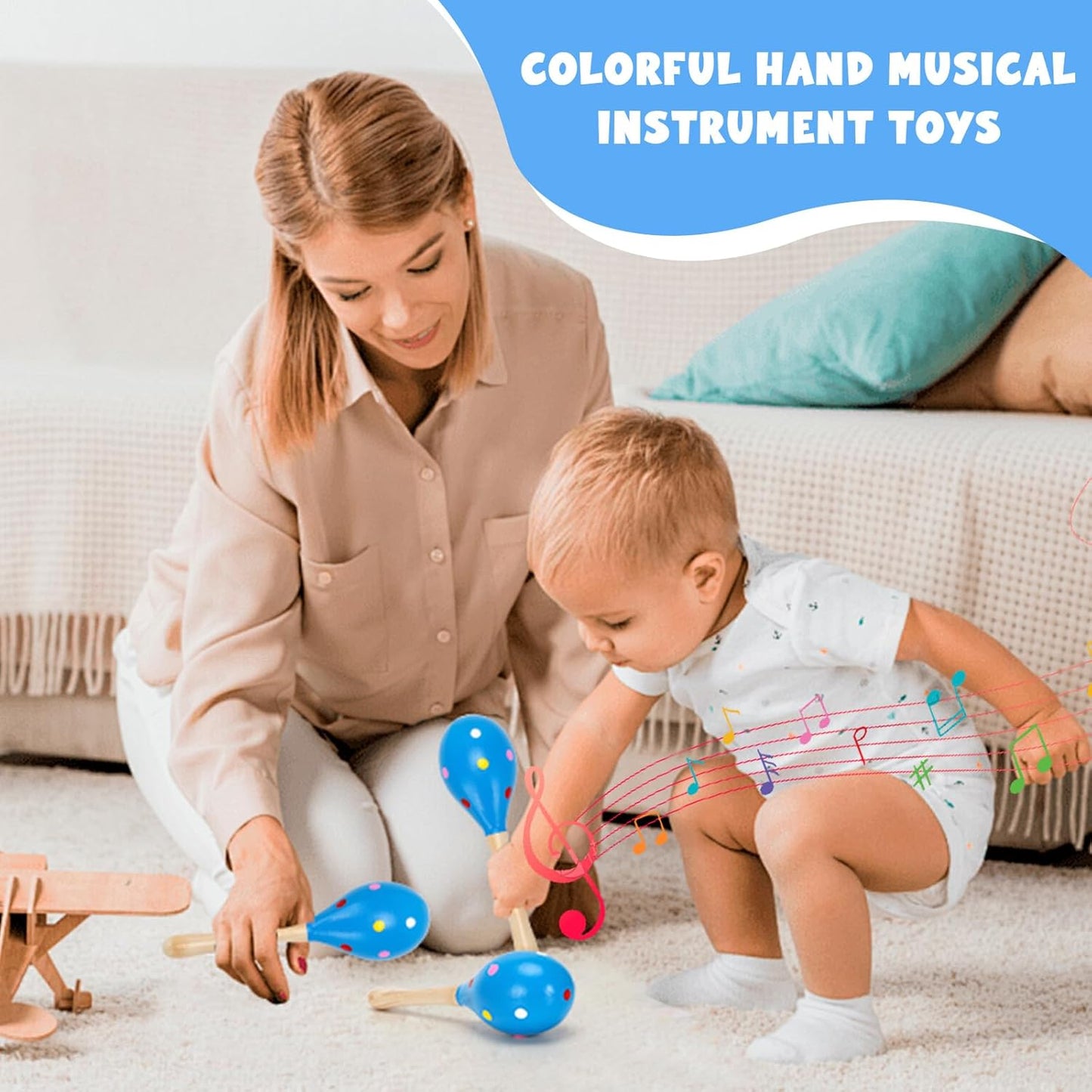 2 Pcs Maracas, Hand Percussion Rattles for Kids, Wooden Rumba Shaker Hand Musical Instruments with