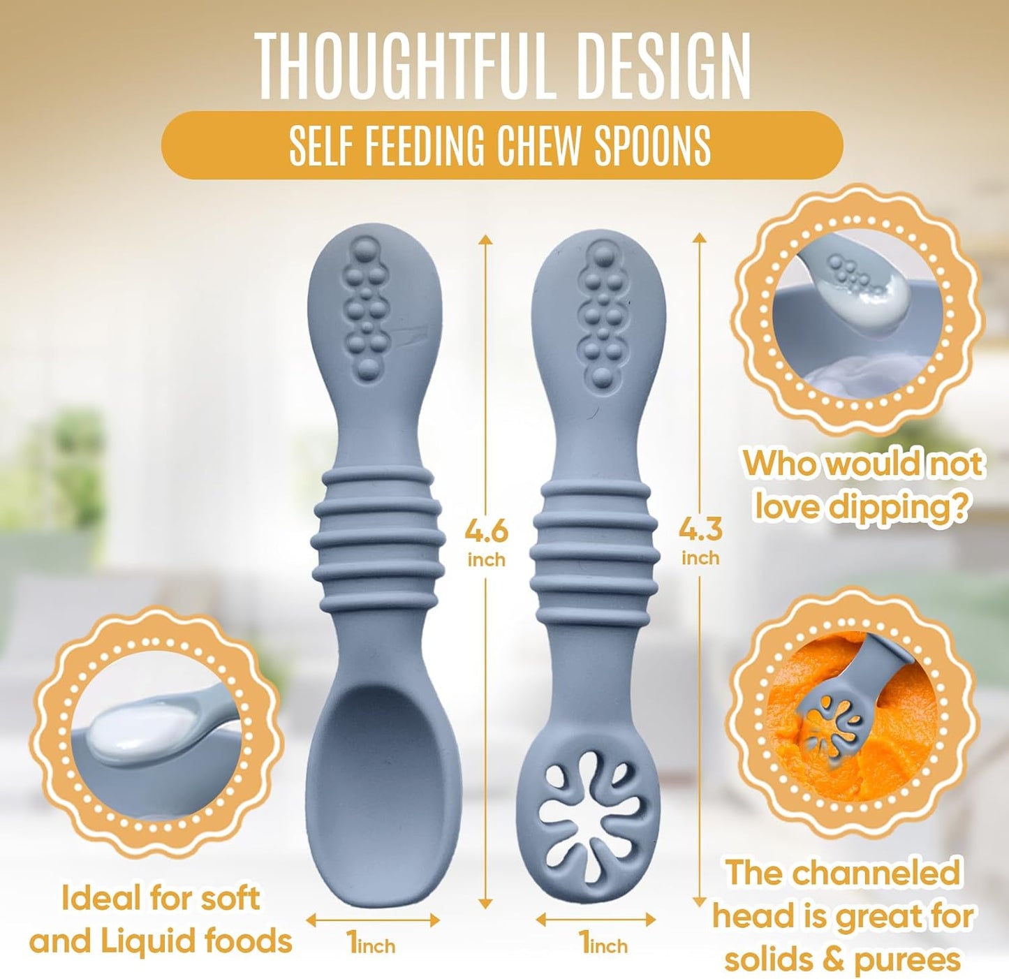 4pc Silicone Baby Spoons Self Feeding Baby Utensils 6-12 Months - 3 Baby Spoon - 1 Baby Fork