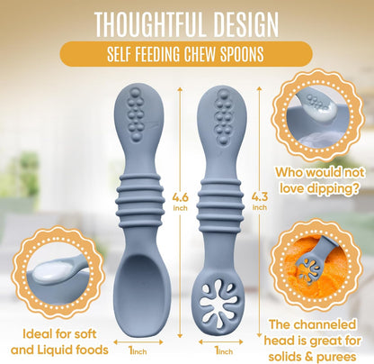 4pc Silicone Baby Spoons Self Feeding Baby Utensils 6-12 Months - 3 Baby Spoon - 1 Baby Fork