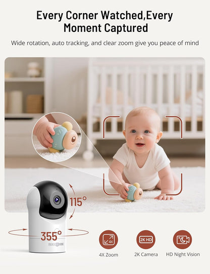 PARIS RHÔNE Video Baby Monitor, 2K UHD WiFi Camera, Night Vision, 5” Smart Baby Monitor with App