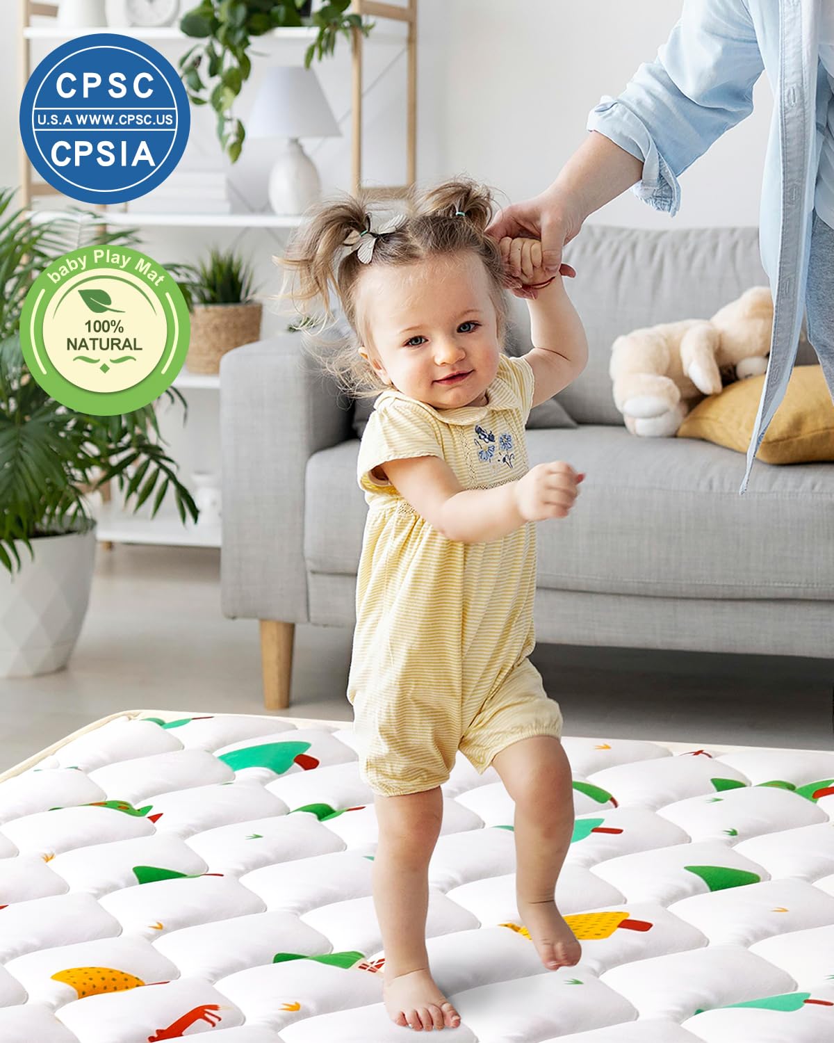 Odorless Premium Foam Baby Play Mat 50" x 50", Soft Microfiber Fabric Crawling Mat for Floor