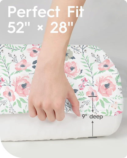 Baby Crib Sheets Girl, TotBasic Premium Soft Crib Mattress Sheet, Ultra Breathable Floral Crib