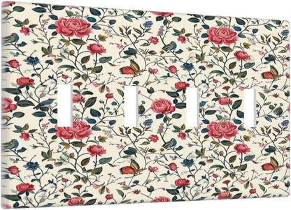 Light Switch Covers Vintage Flowers Rose Leaf Bird Butterfly Quad Toggle Electrical Faceplate 4
