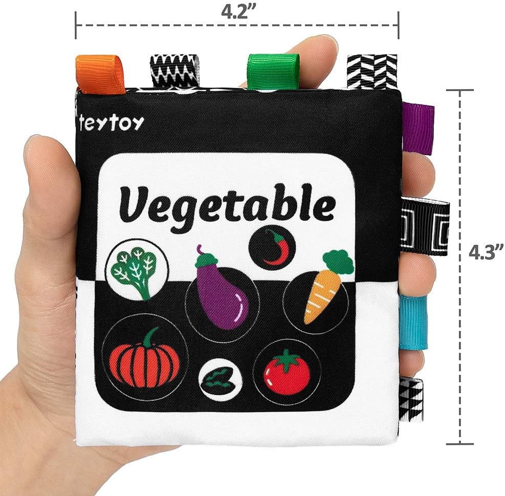 teytoy Baby Soft Cloth Book Set 6 PCS, Black and White High Contrast Baby Activity Crinkle Books