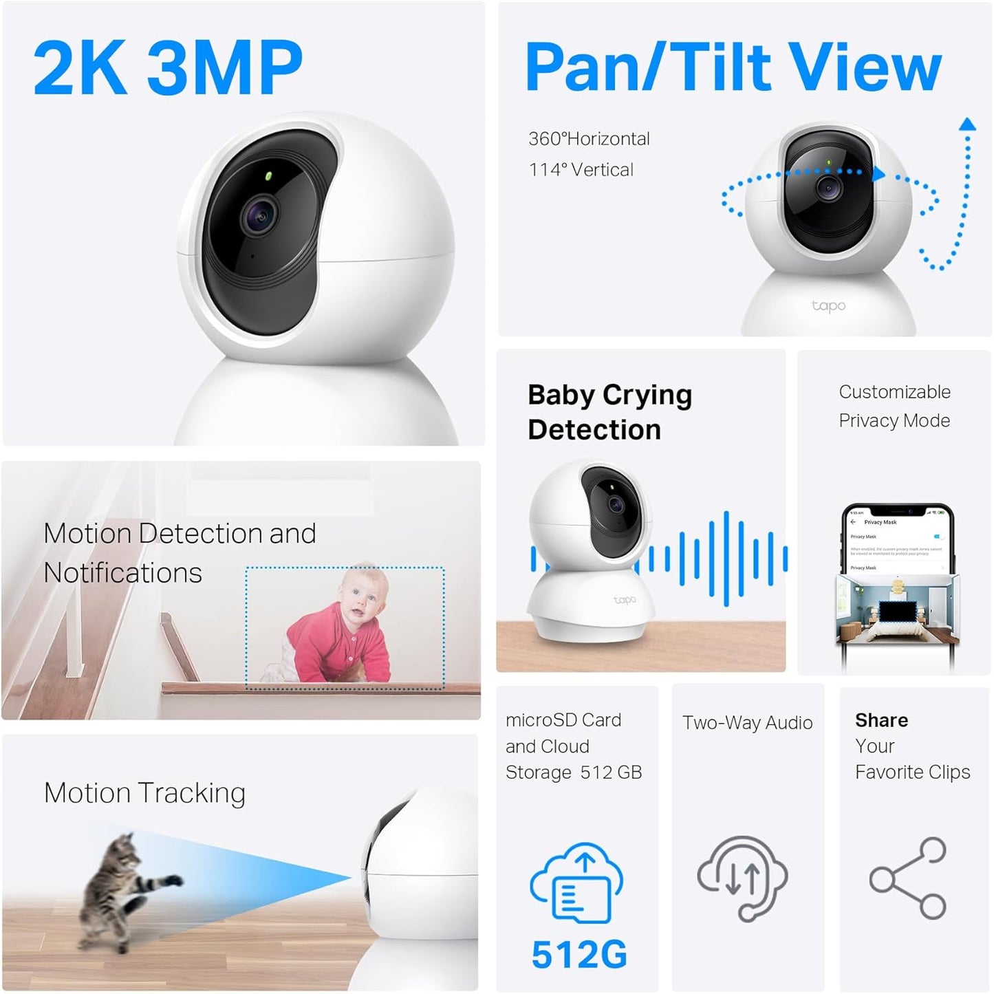 TP-Link Tapo 2K Pan/Tilt Security Camera for Baby Monitor, Dog Camera w/Motion Detection, 2-Way