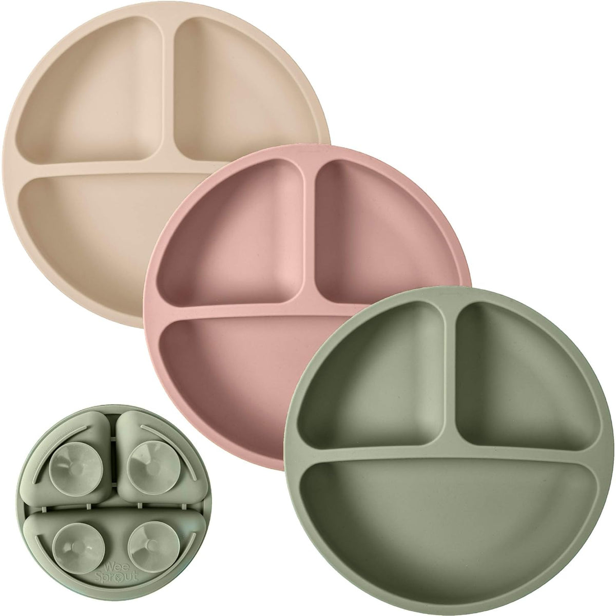 WeeSprout Suction Plates for Babies & Toddlers - 100% Silicone, Dinnerware Stays Put, Divided