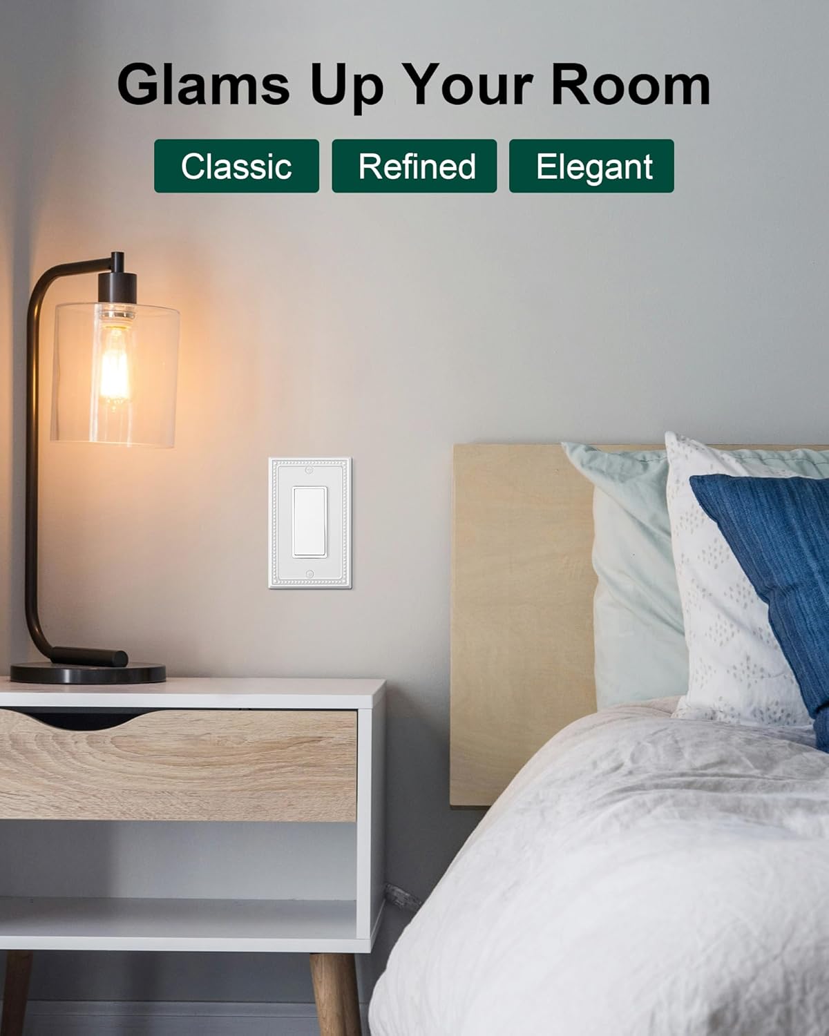 2-Pack Decorator Outlet Cover Plate, Decorative Switch Plates and Outlet Covers, Pure White Metal