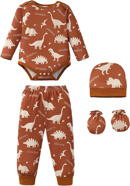 NZRVAWS Newborn Baby Boy Girl Clothes Unisex Infant Romper Pants Set Hat 4-Pack Outfits 0-12 Months