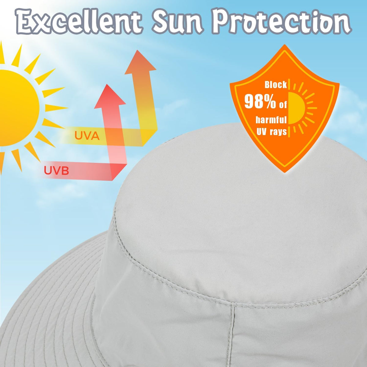Baby Sun Hat Kids Summer UPF 50+ Toddler Bucket Hat Wide Brim Adjustable Beach Hats for Boys Girls