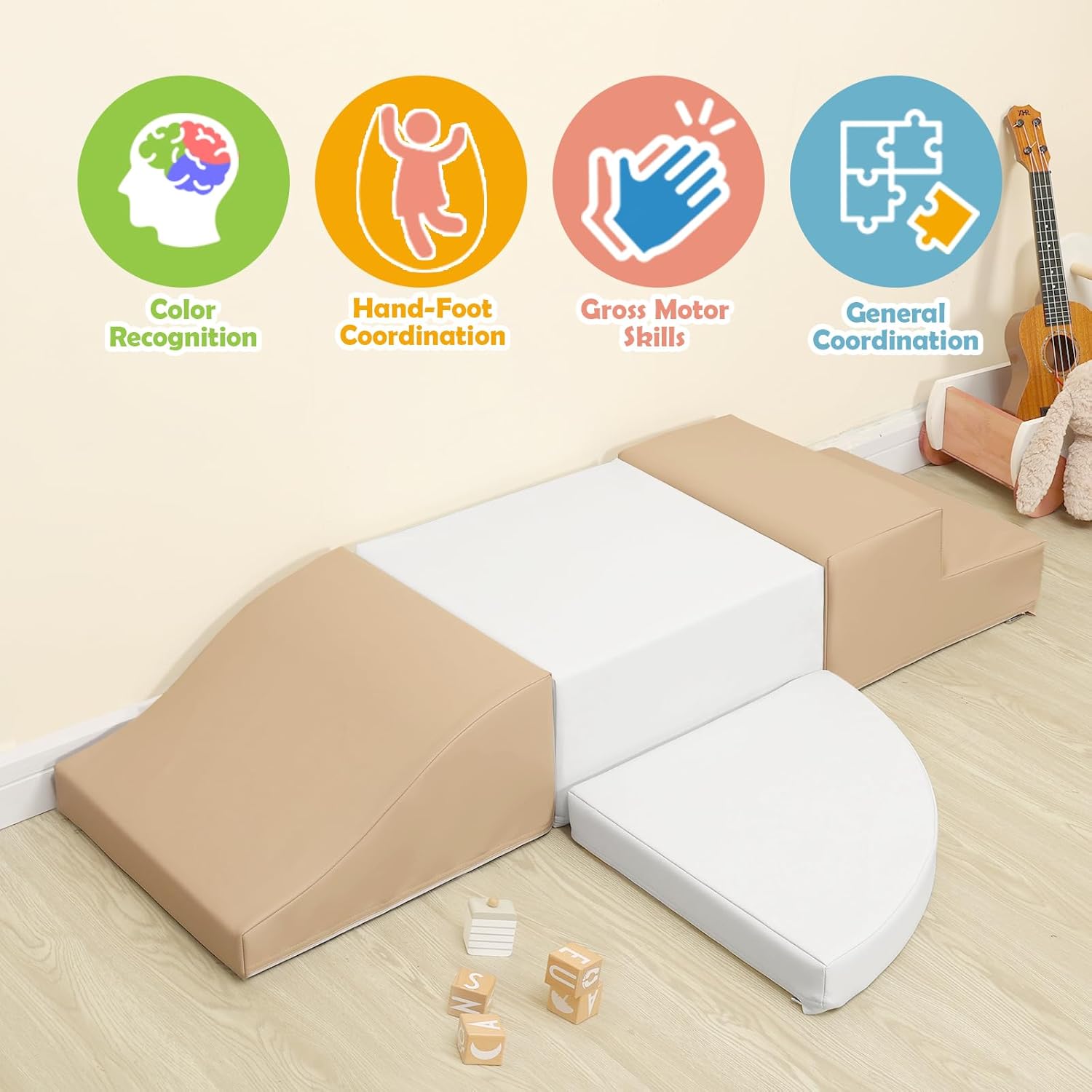 4-Piece Soft PU Leather Toddlers Climbing Toys, Baby Foam Climbing Blocks for Toddlers 3, Foam Play