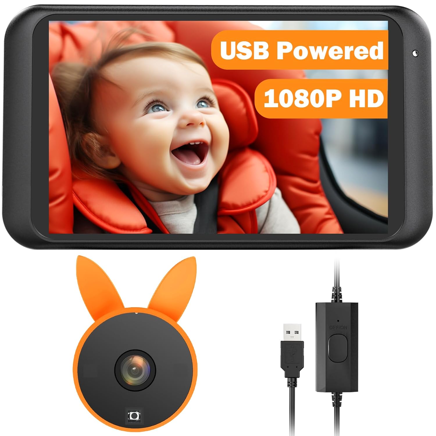 USB Baby Car Camera Plug-Play, 4.5" 1080P Easy Setup Backseat Camera with Flexible 360 Rotation