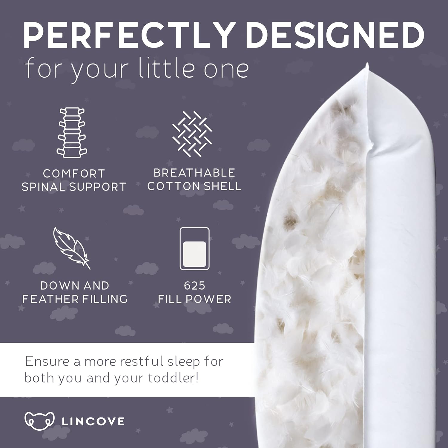Lincove Canadian Down Toddler Pillow for Sleeping - Perfect for Kids Travel Pillow, Nap Time