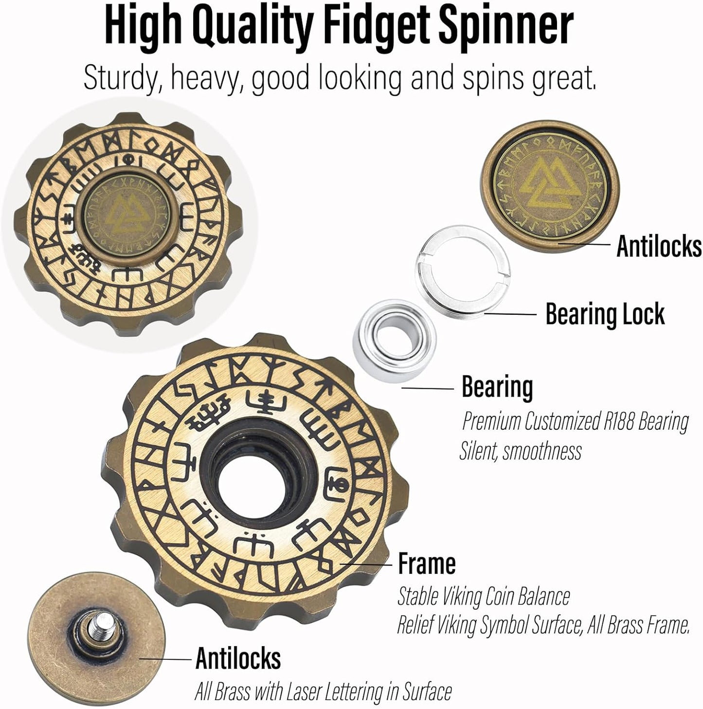 Freelove Viking Pirate & Gossip Design Fidgets Spinners, Copper Metal Spinner Fidget Toy Prime for
