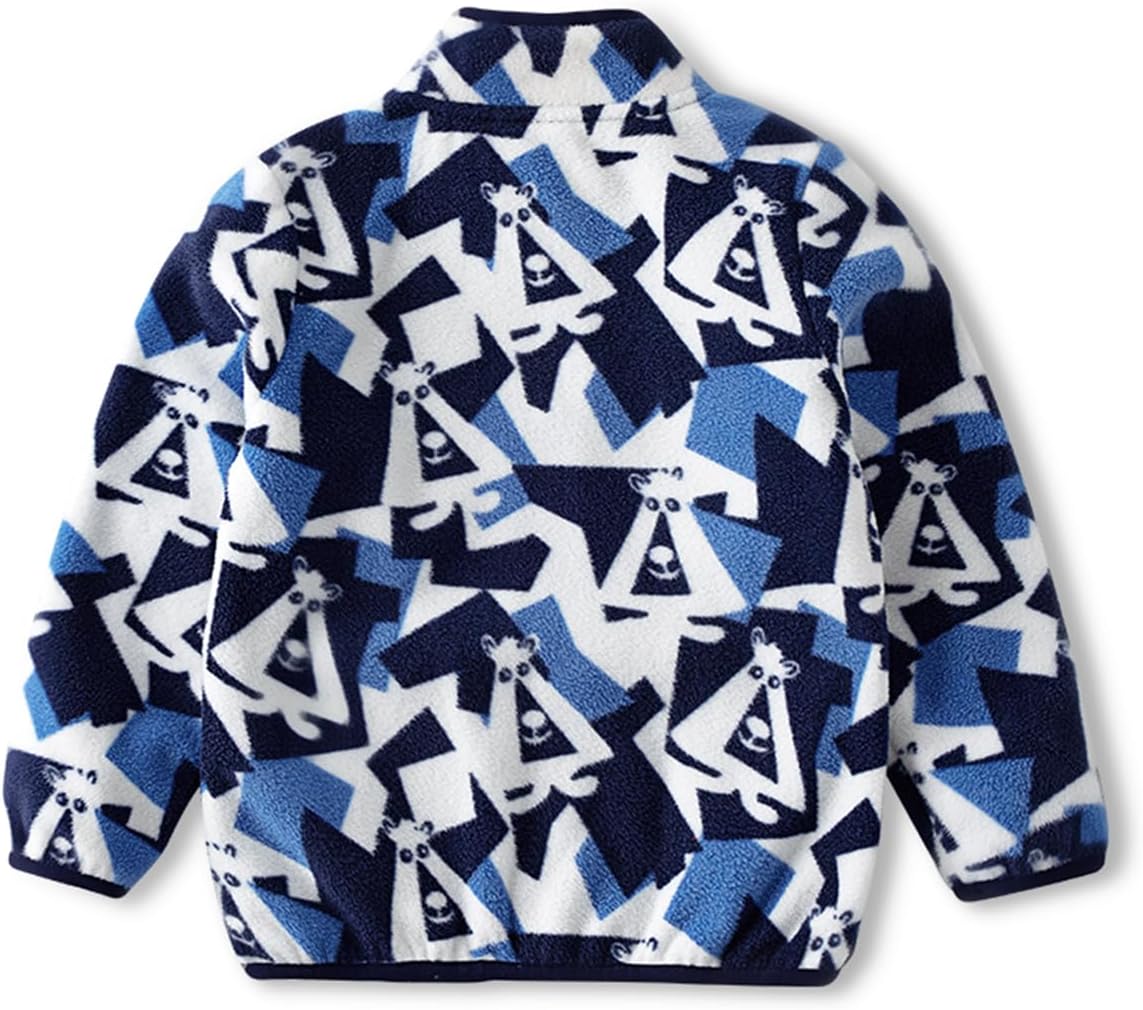 Kids Printed Polar Fleece Jacket Toddler Baby Boys Girls Autumn Winter Warm Sherpa Lining Outerwear