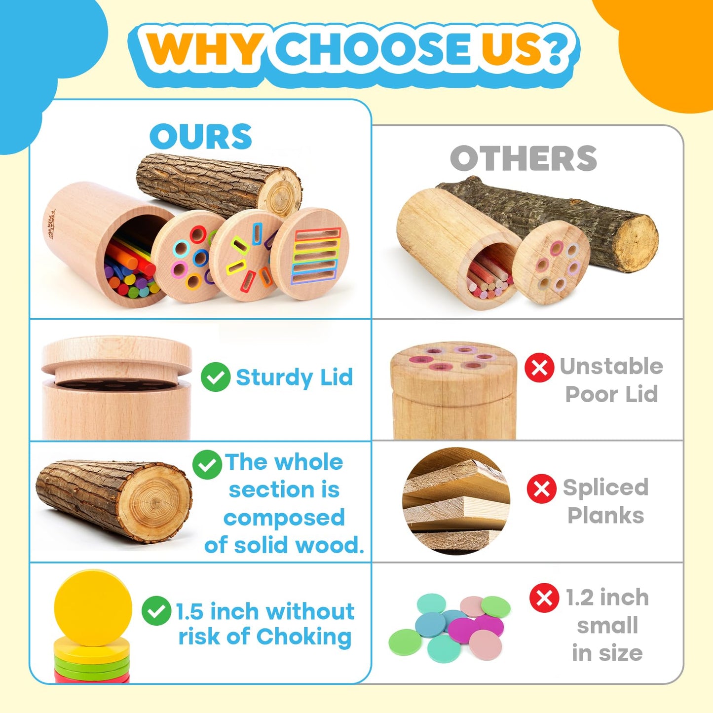 Wooden Montessori Baby Toddler Toys 3in 1 Learning Fine Motor Preschool Toy