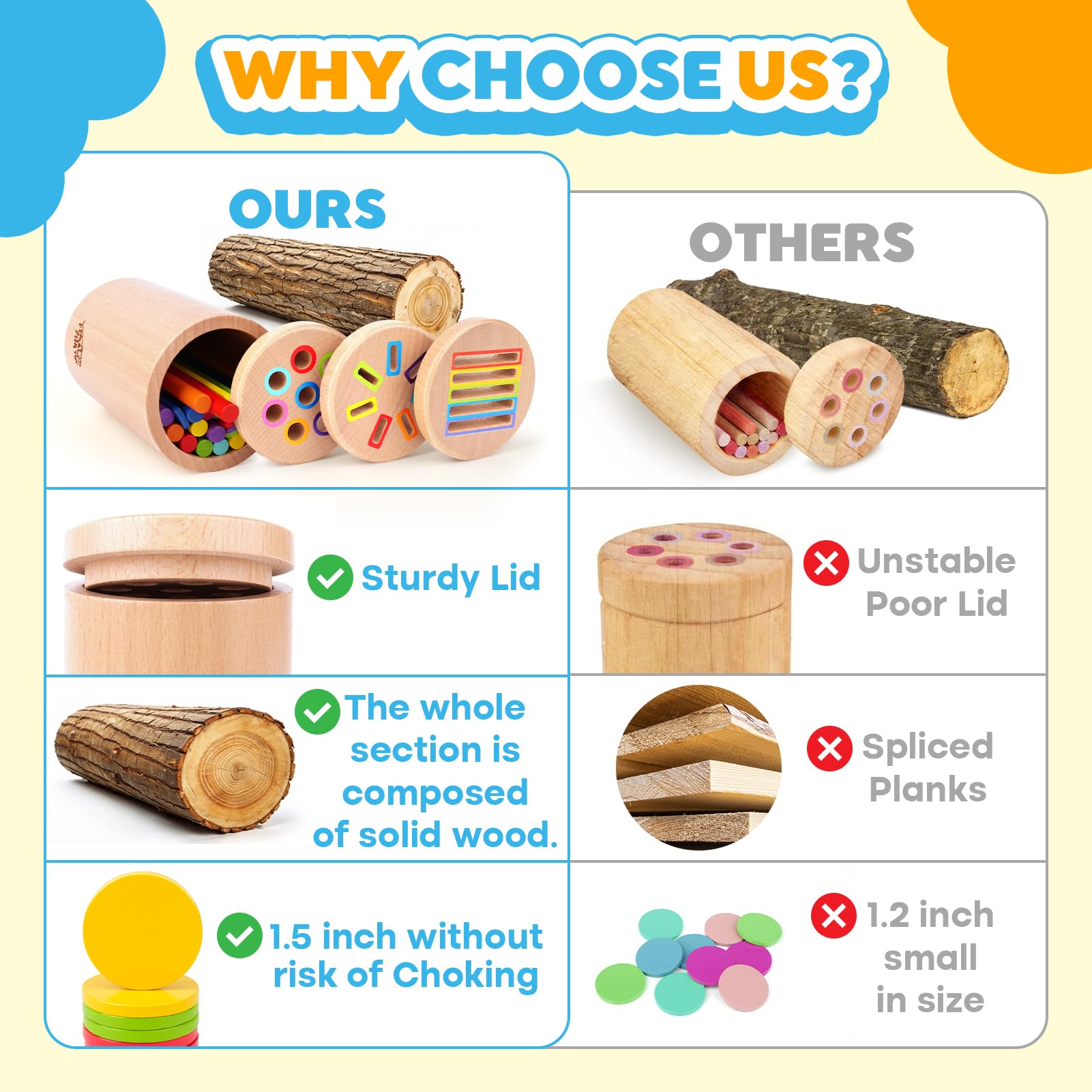 Wooden Montessori Baby Toddler Toys 3in 1 Learning Fine Motor Preschool Toy