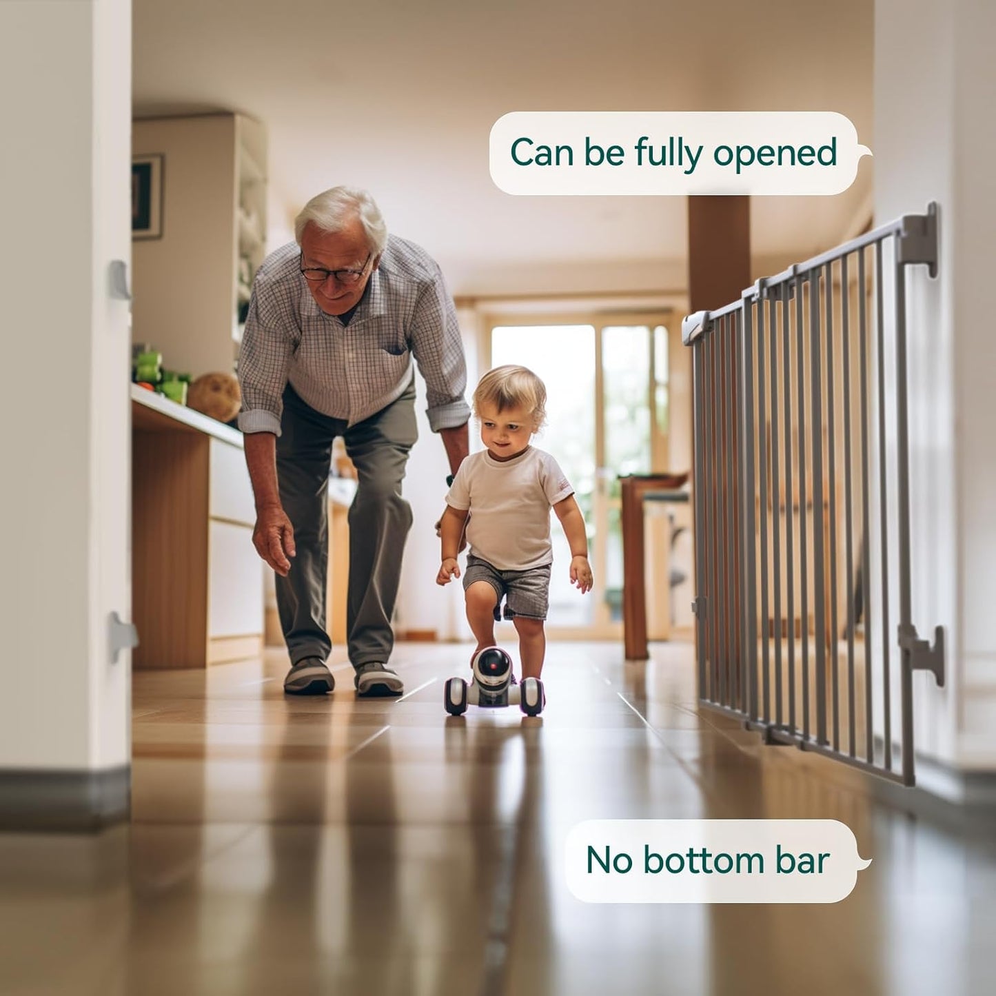 Babelio 31.5-55" No Bottom Bar Baby Gate Extra Wide, 2-in-1 Auto Close Dog Gate for The House