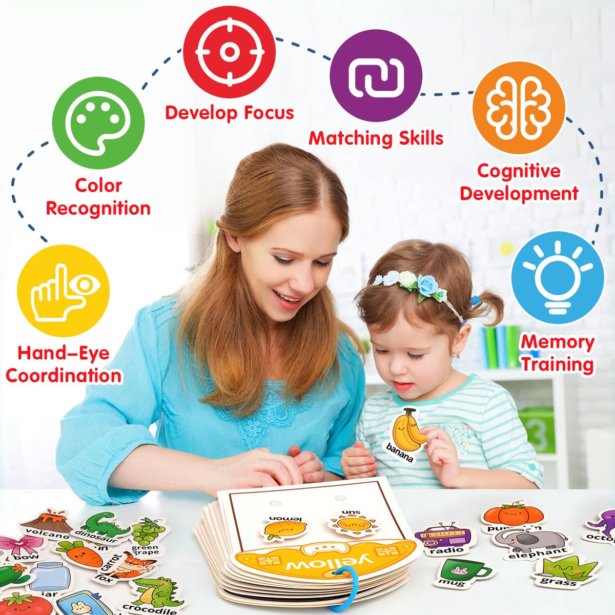 MUONE Montessori Busy Book Color Sorting Toys for Toddlers 2-4 Years