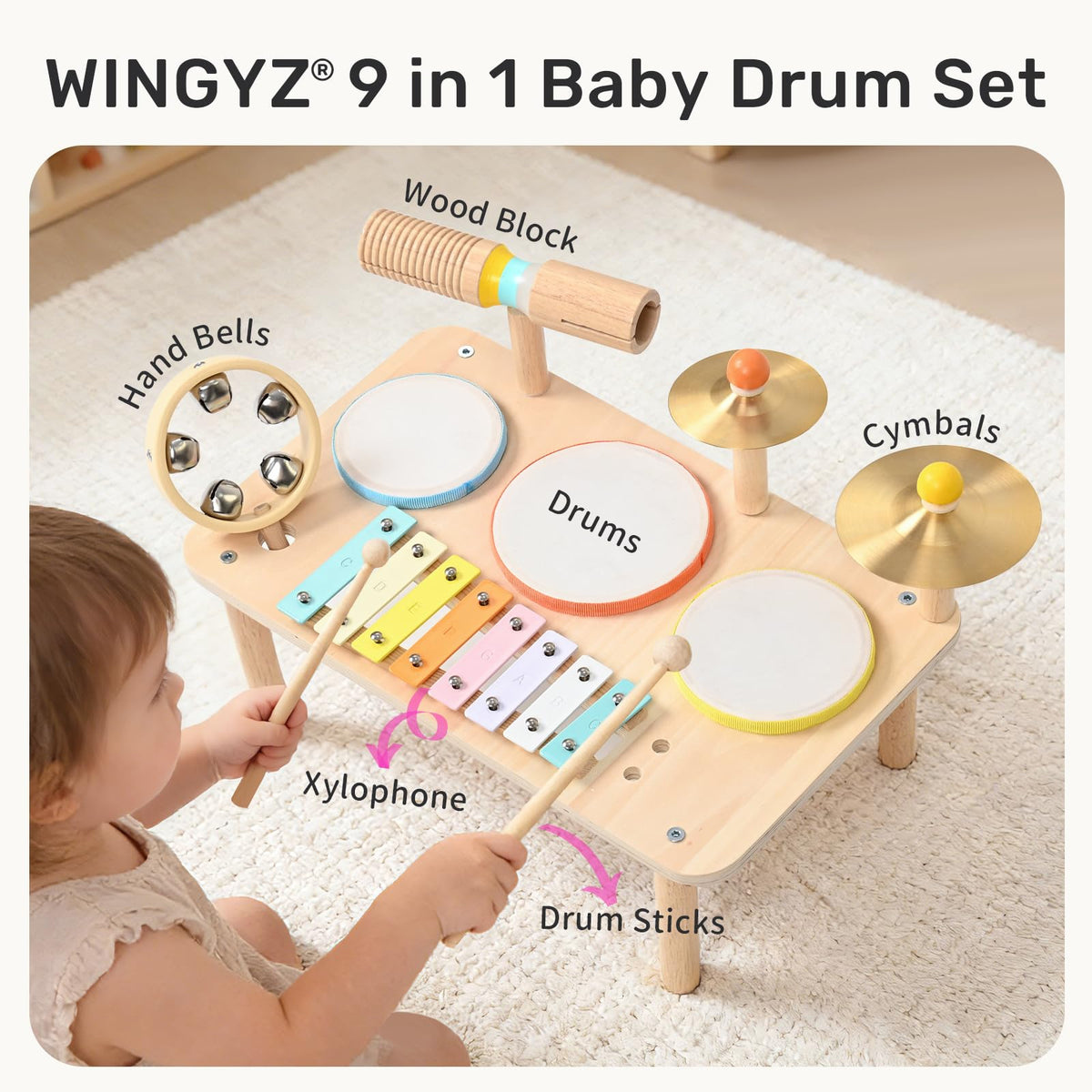WINGYZ Kids Drum Set, 9-in-1 Montessori Toys