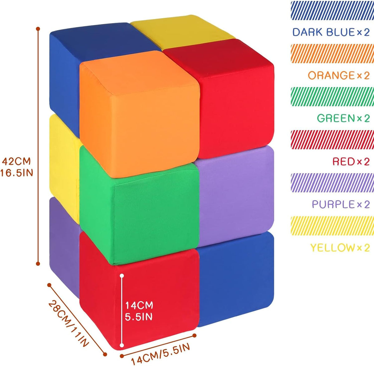 Foam Blocks for Toddlers 1-3, 12 PCS 5.5 inch Foam Soft Cubes for Kids, Colourful Building Blocks