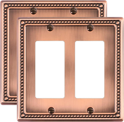 2-Pack Double Decorator Outlet Cover Plate, Antique Copper Pearls Decorative Switch Plates and