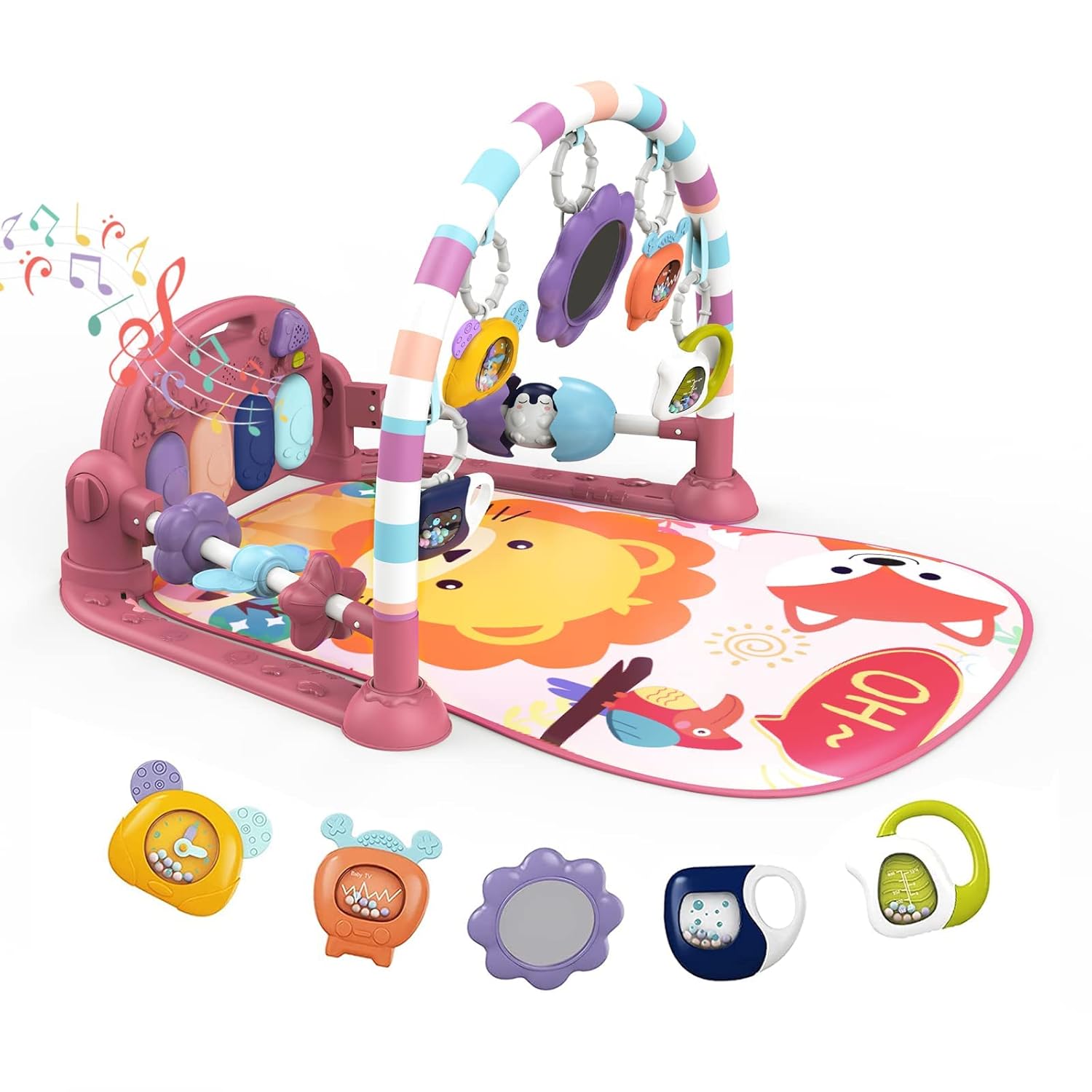 Dearlomum Play Mat and Gym - Piano Tummy Time Activity Mat With 5 Sensory Toys, Music and Lights
