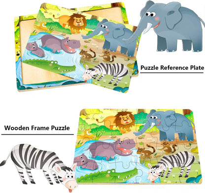 Wooden Puzzles for Kids Ages 3-5, 24 Piece Colorful Learning Toys for Toddler Children