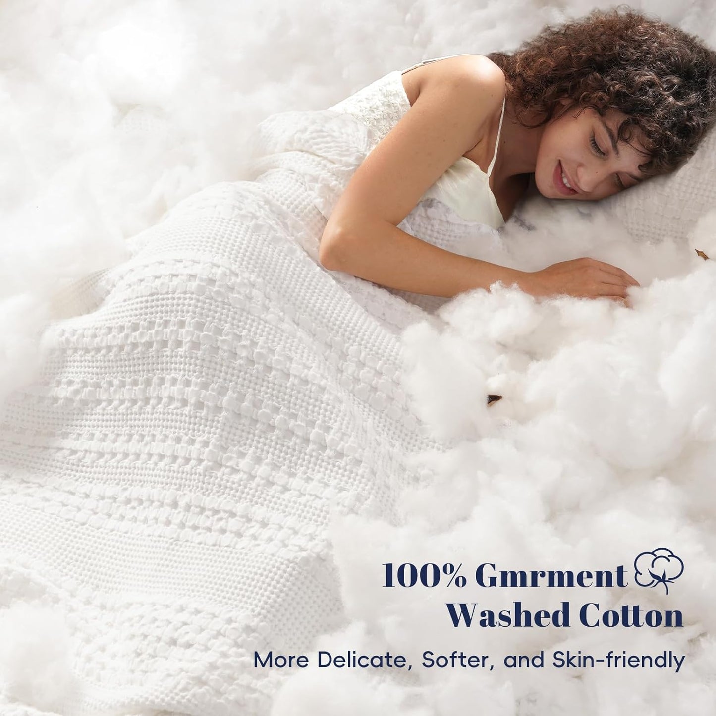 PHF 100% Cotton Waffle Weave Blanket Twin Size, Soft Lightweight Breathable Cozy Summer Blankets